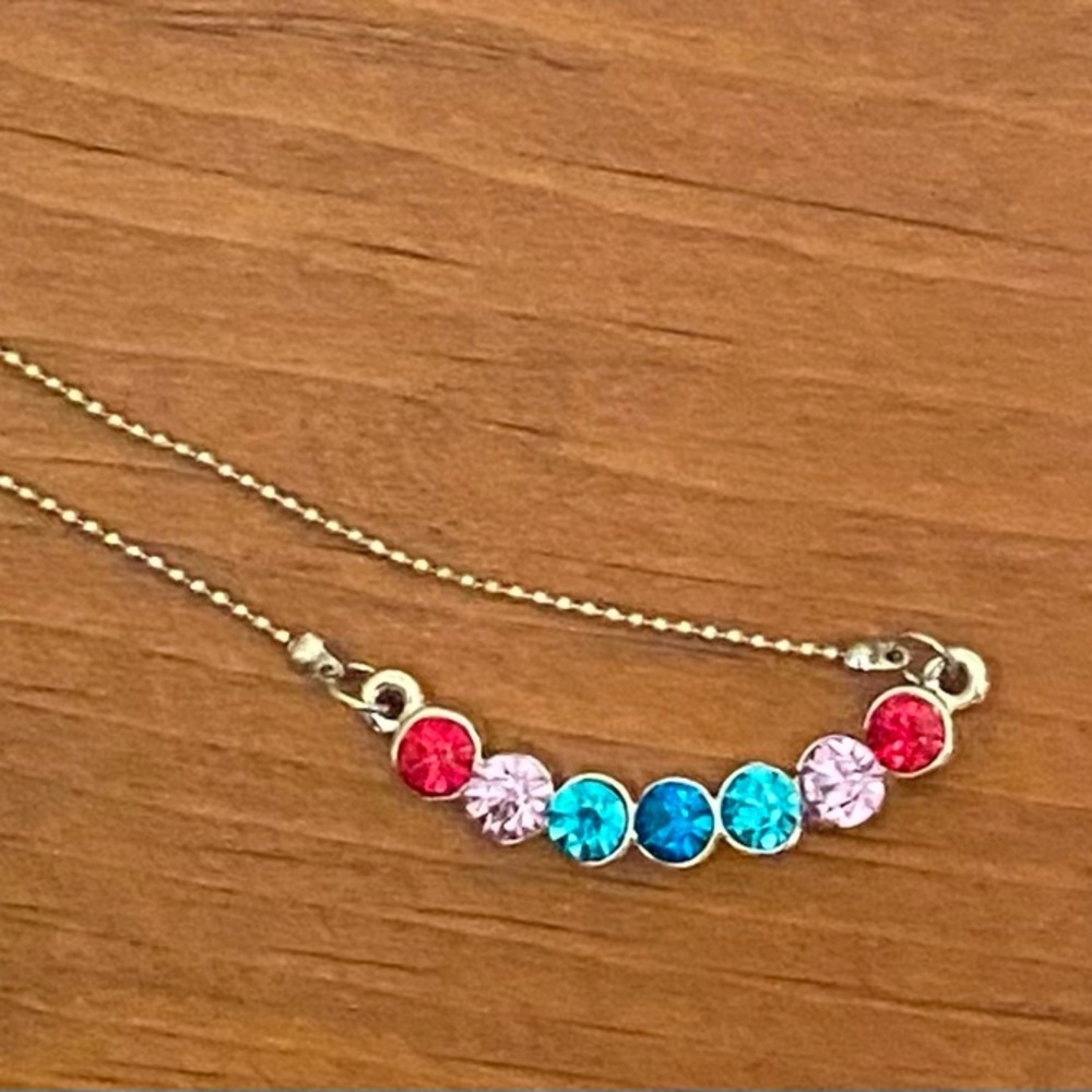 Necklace silver tone multi colored stones